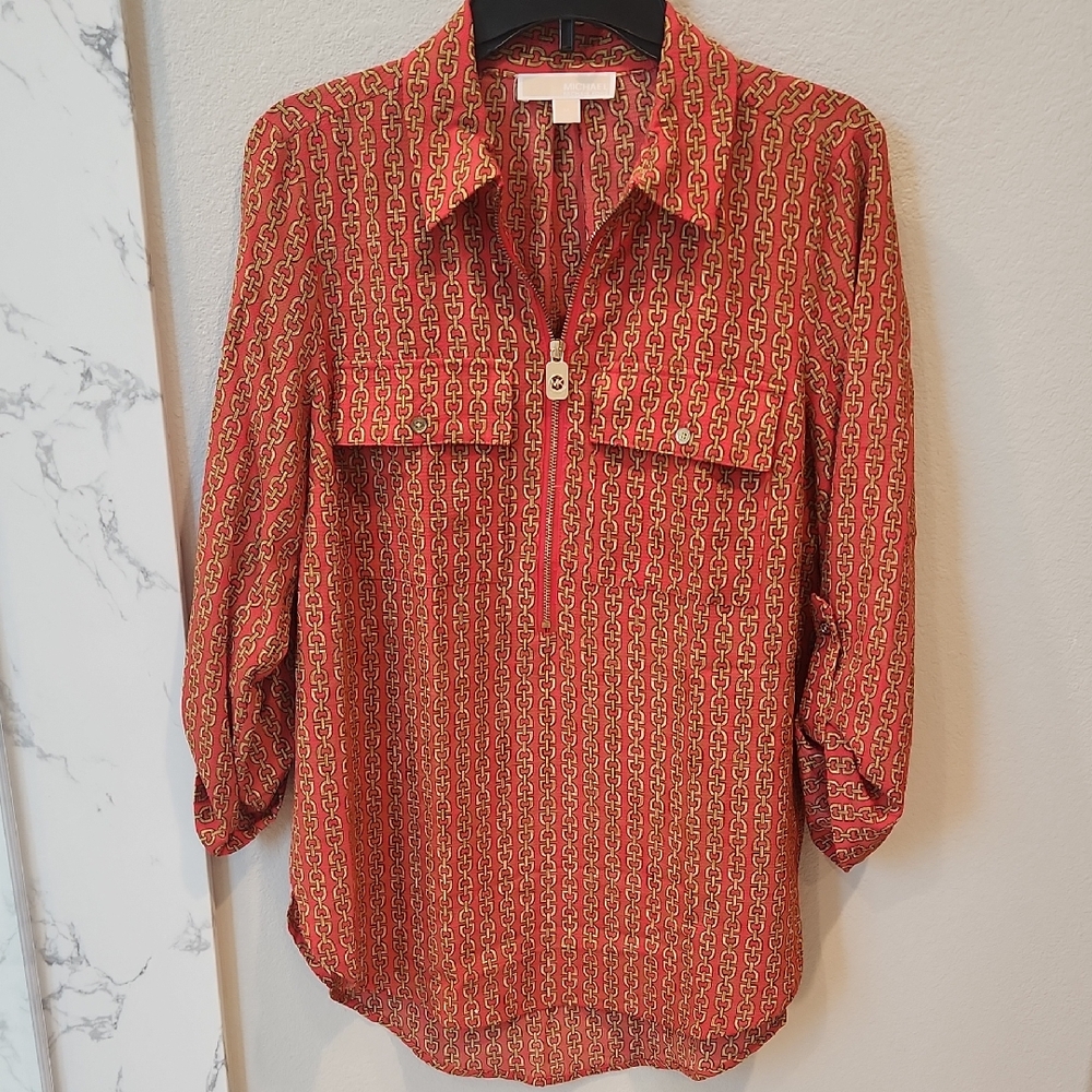 Michael Kors Red and Gold Chain Blouse